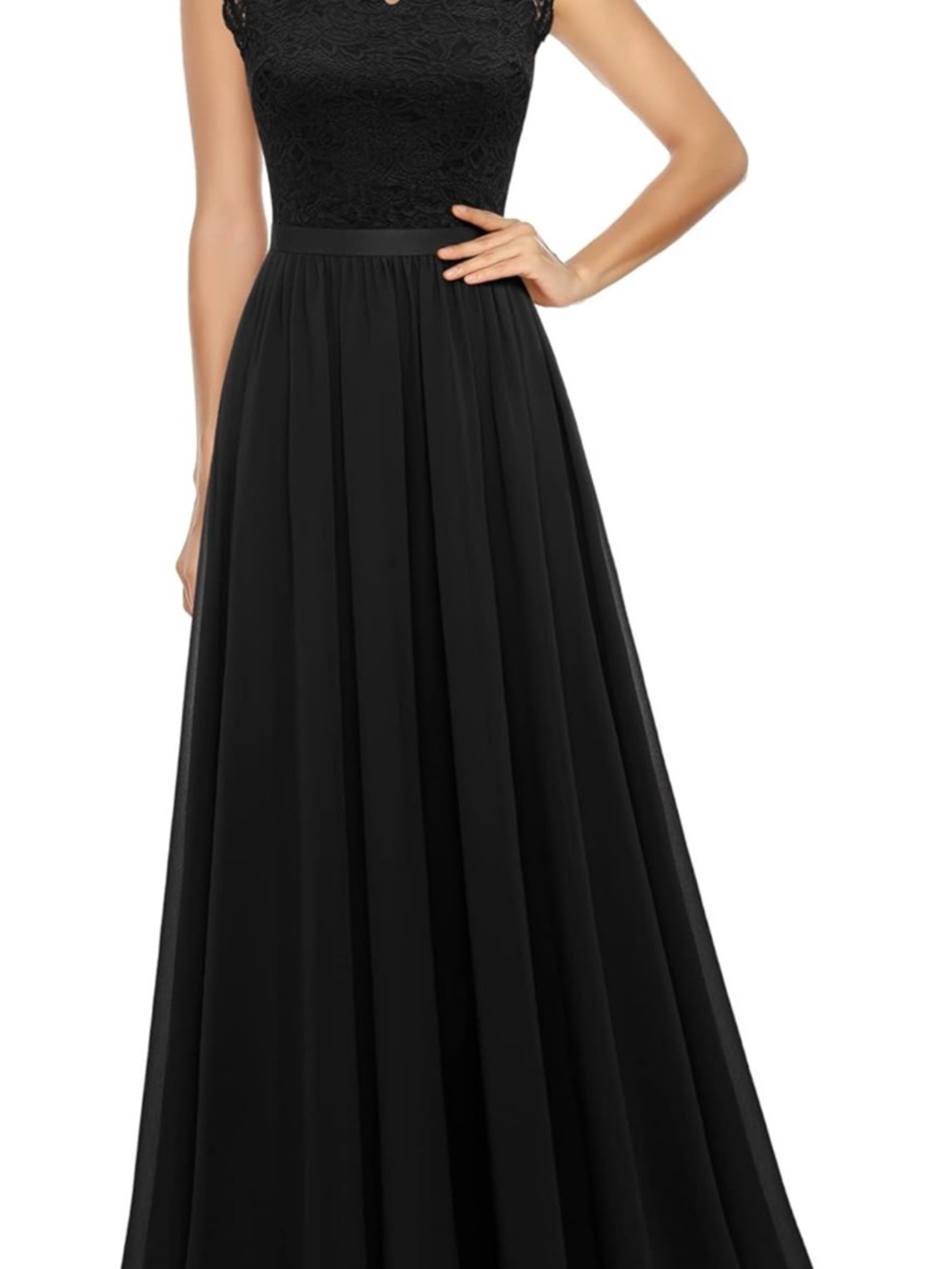 Elegant Black Lace Bodice Maxi Dress - Classic Evening Gown